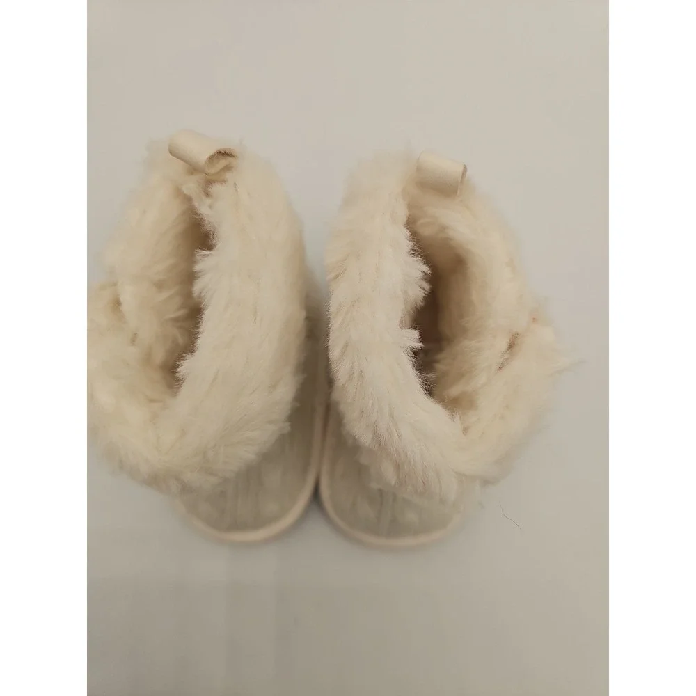 ☃️CABLE KNIT FUR BOOTS BOOTIES FOR GIRL NEW BORN WINTER BOOTS WHITE BEIGE